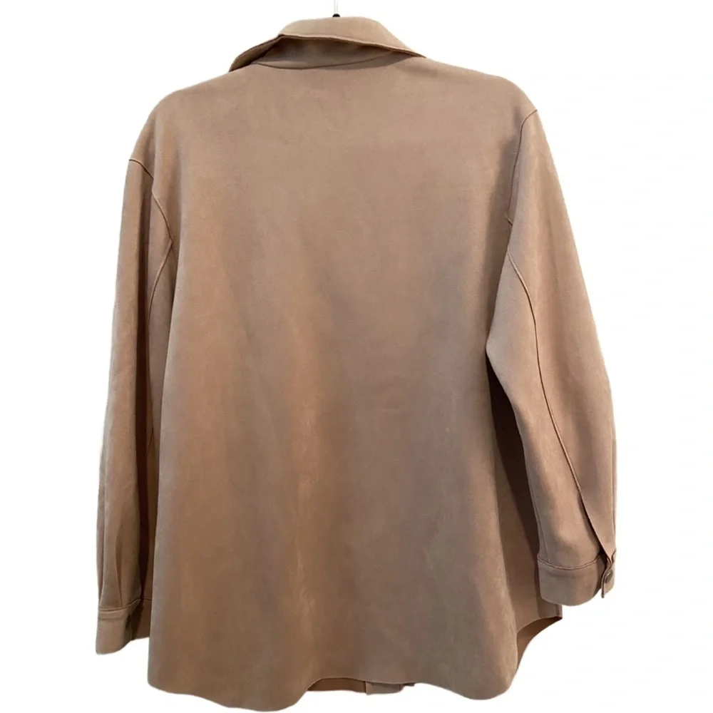 MarlaWynne Stretch Faux Suede Snap Front Shirt Jacket Rose Size S